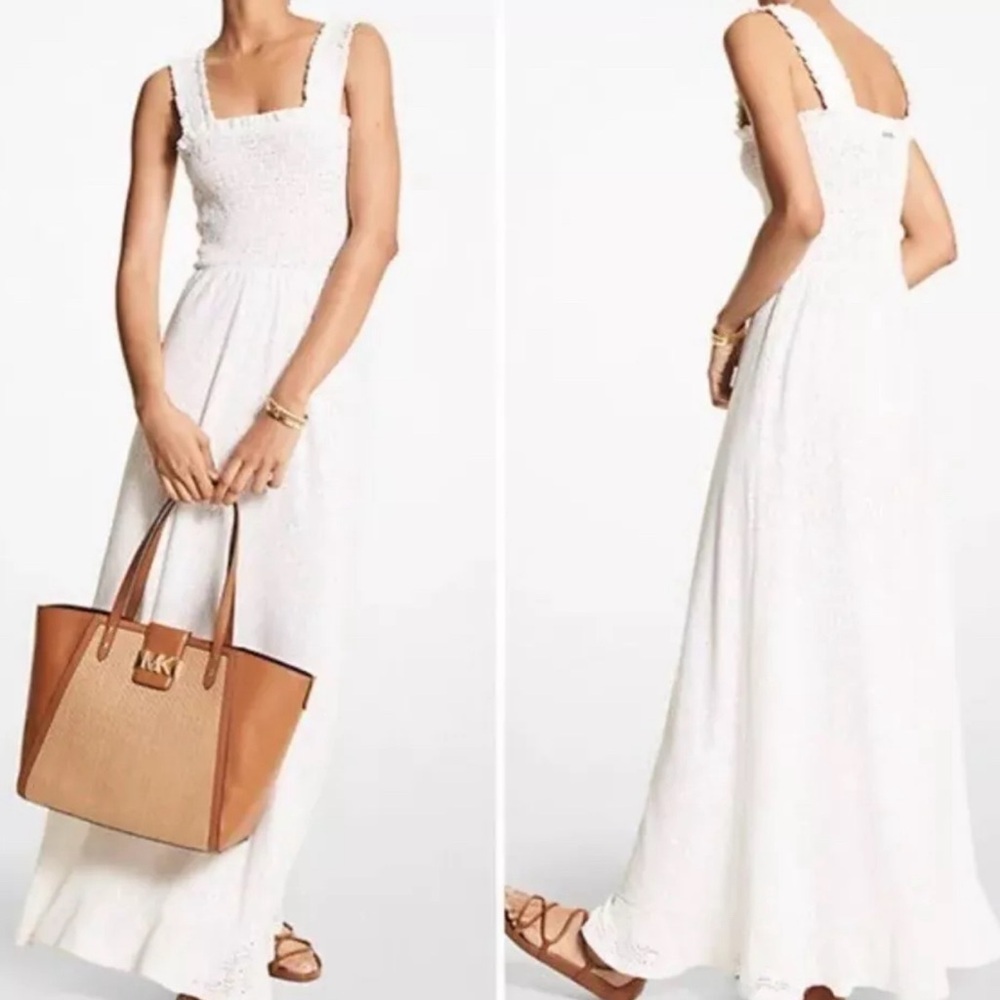 Michael Kors Paisley Eyelet Smocked Dress White Size XL NWT